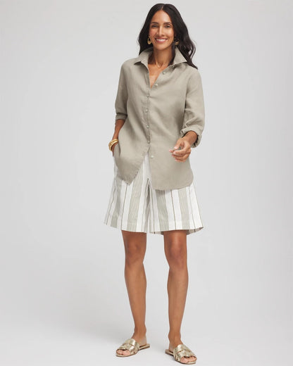 Striped Cotton-Linen Pull-On Utility Shorts
