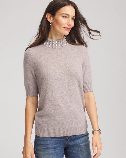 Cashmere Pearl Mockneck Sweater