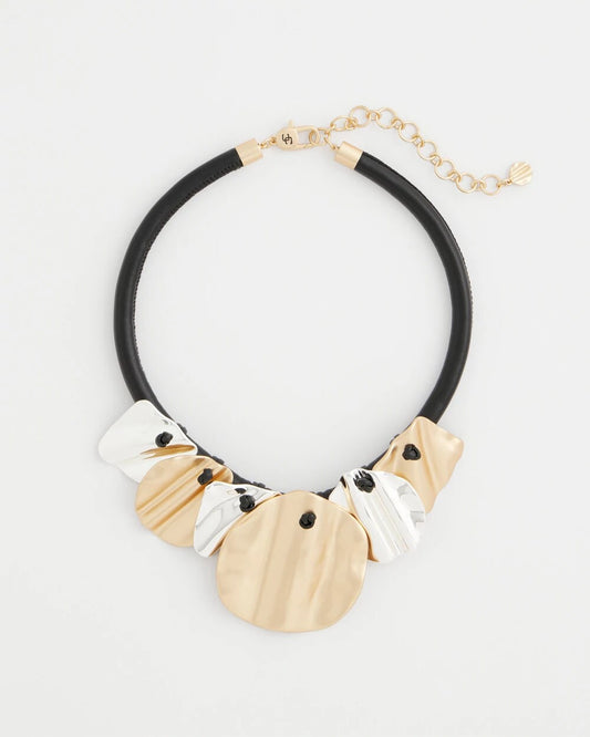 Crinkle Mixed Metal Bib Necklace