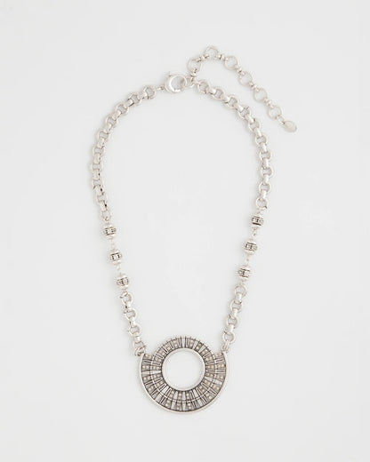Sparkling Silvertone Circle Pendant Necklace