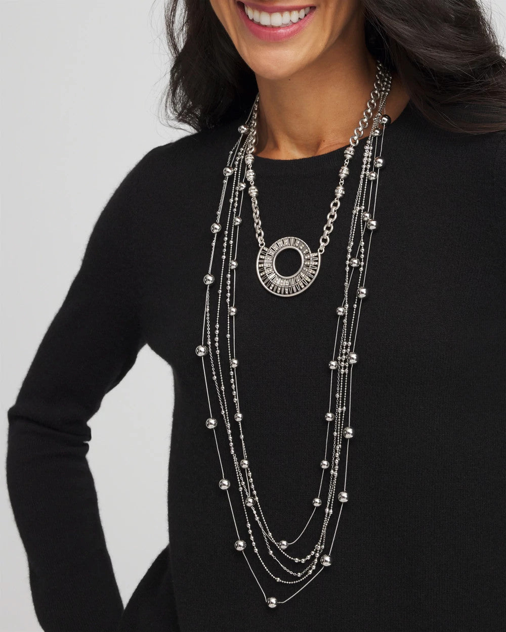 Sparkling Silvertone Circle Pendant Necklace