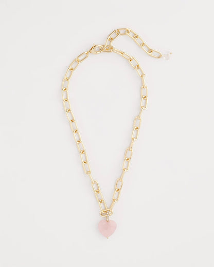 Genuine Quartz Heart Pendant Necklace
