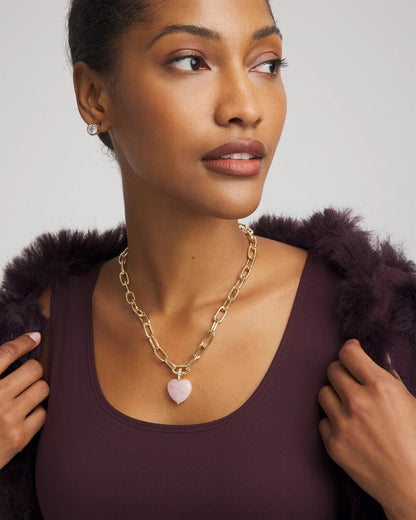Genuine Quartz Heart Pendant Necklace