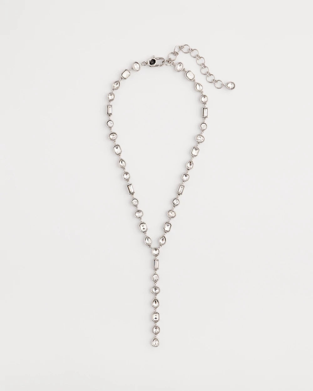 Bezel Set Silvertone Y-Necklace