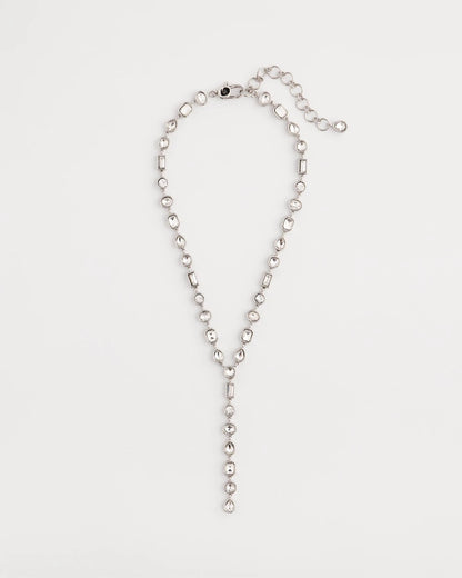 Bezel Set Silvertone Y-Necklace