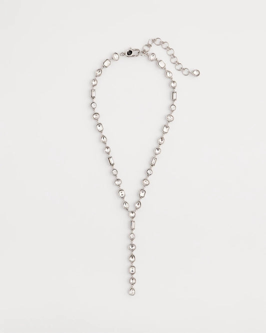 Bezel Set Silvertone Y-Necklace