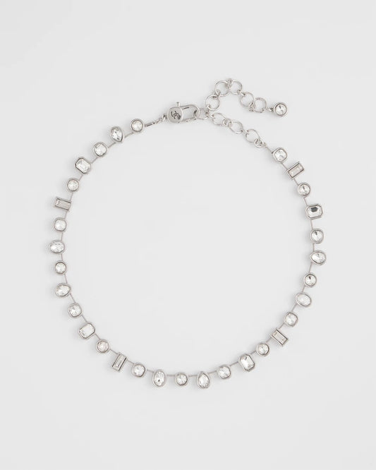Bezel Set Short Silvertone Necklace