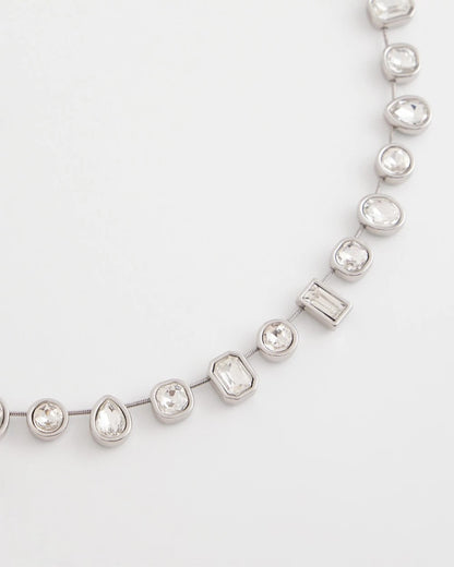 Bezel Set Short Silvertone Necklace