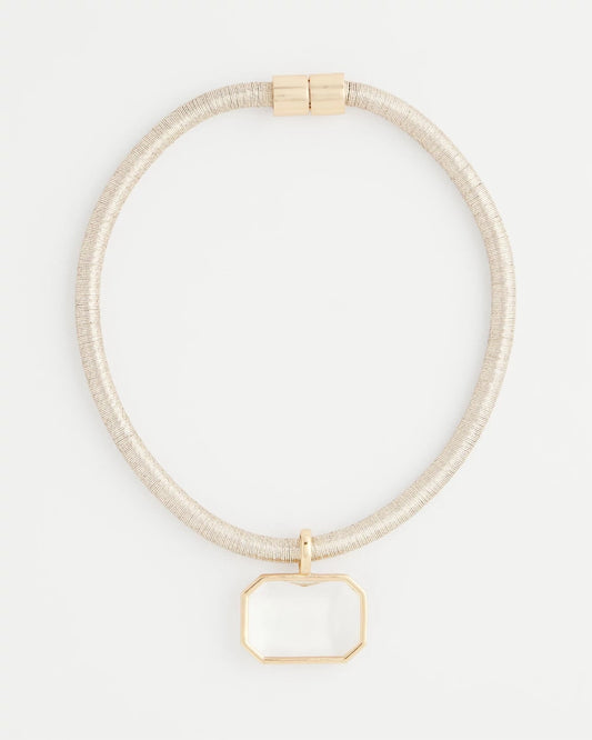 Goldtone Glass Gem Pendant Cord Necklace