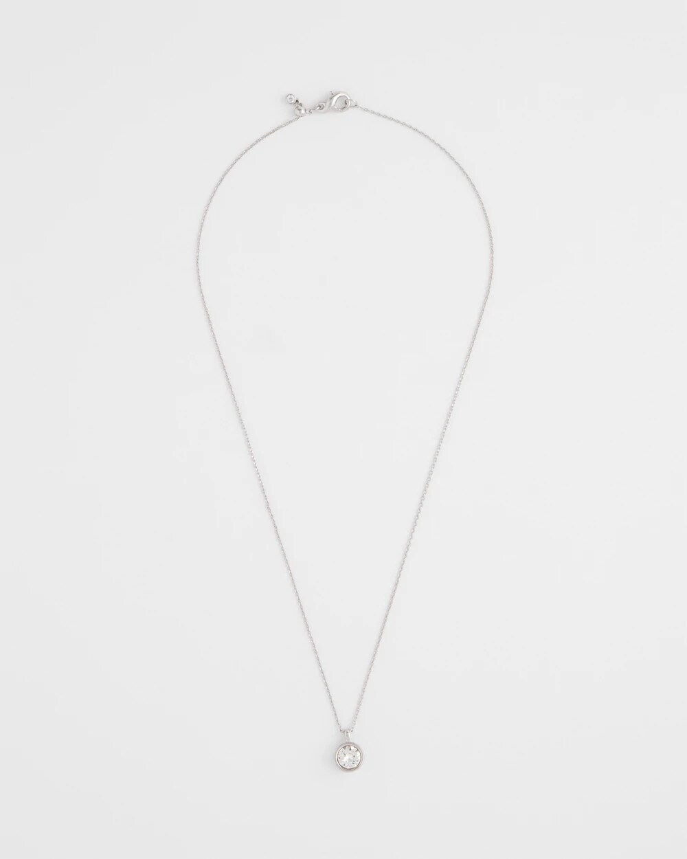 Bezel Set Pendant Silvertone Necklace