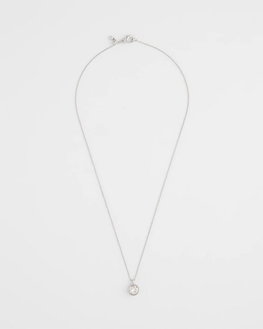 Bezel Set Pendant Silvertone Necklace