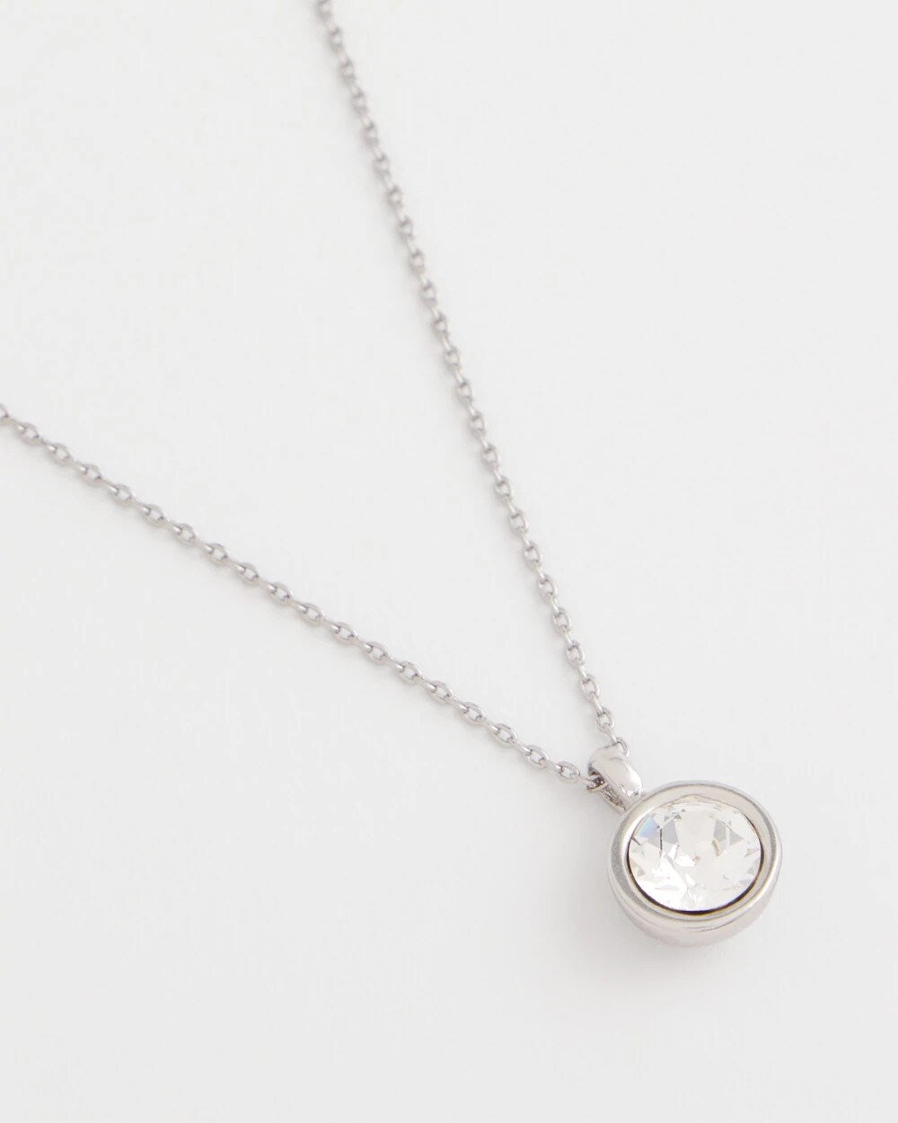 Bezel Set Pendant Silvertone Necklace