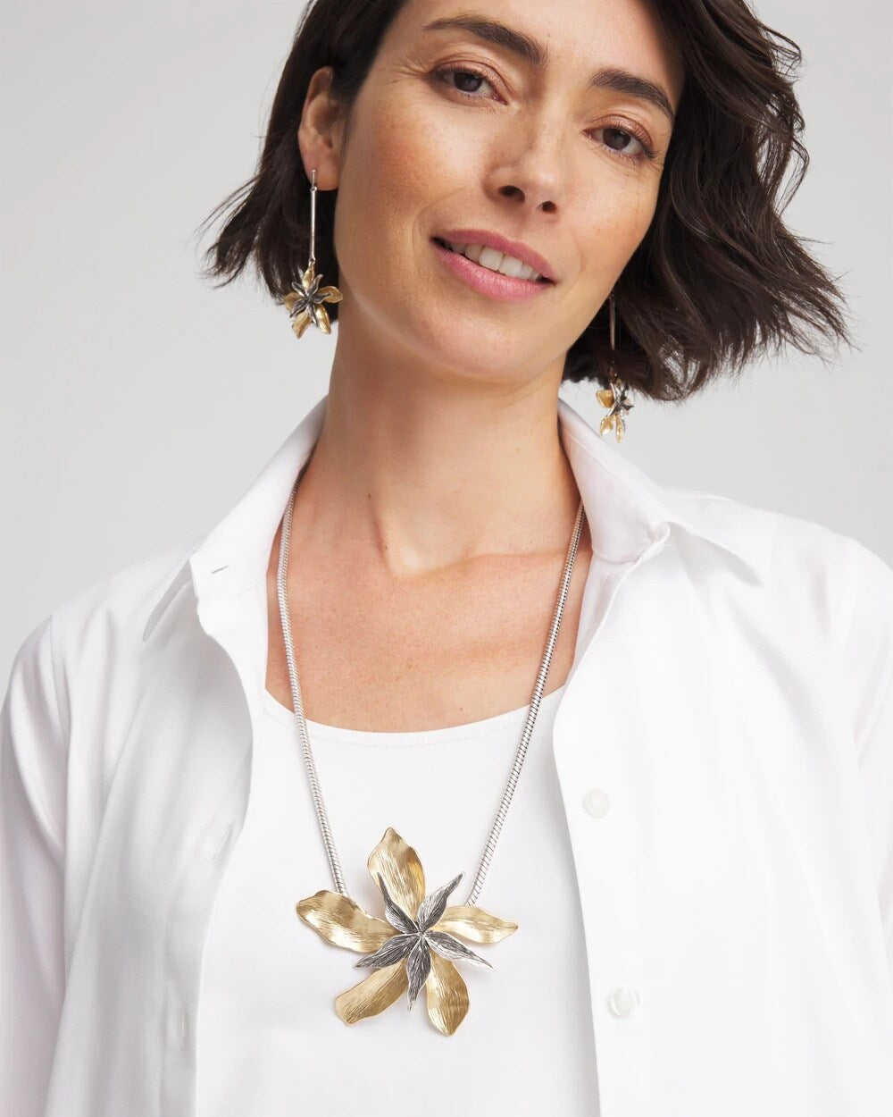 Chico's Originals Mixed Metal Flower Pendant Necklace