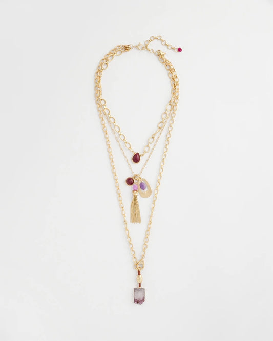 Convertible Three-Strand Stone Pendant Necklace