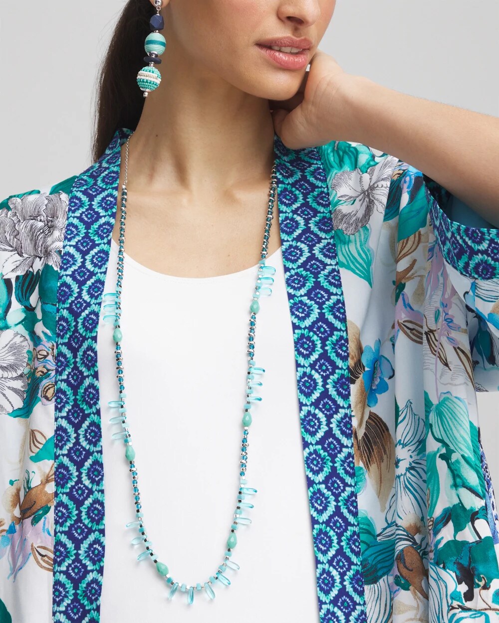 Teal Beaded Single Strand Necklace