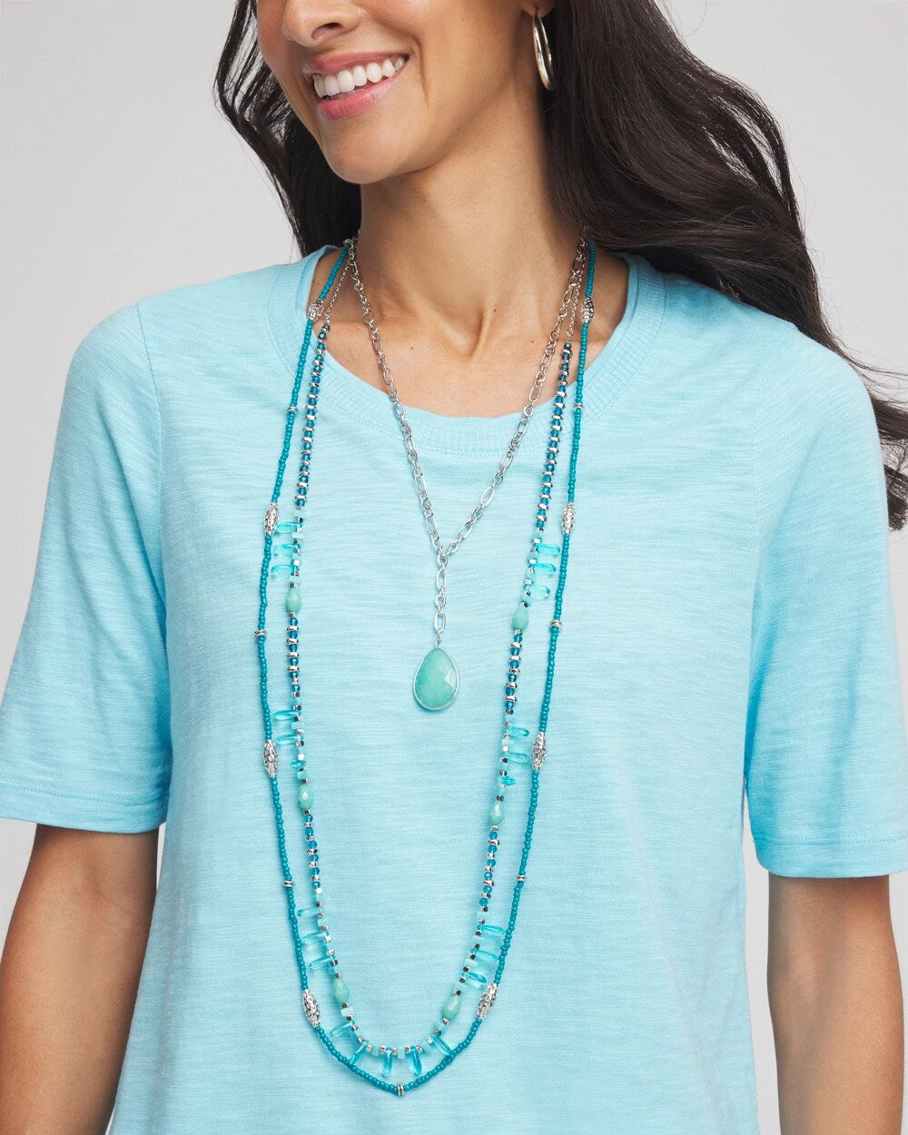Teal Beaded Single Strand Necklace