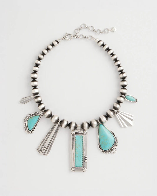Chico's Originals Turquoise & Charms Motif Collar Necklace
