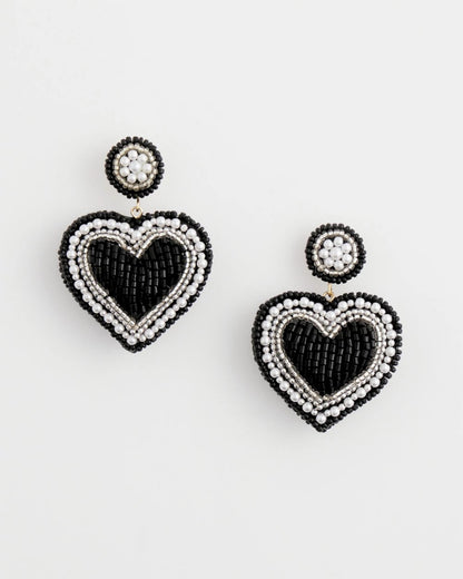 Black Beaded Heart Drop Earrings