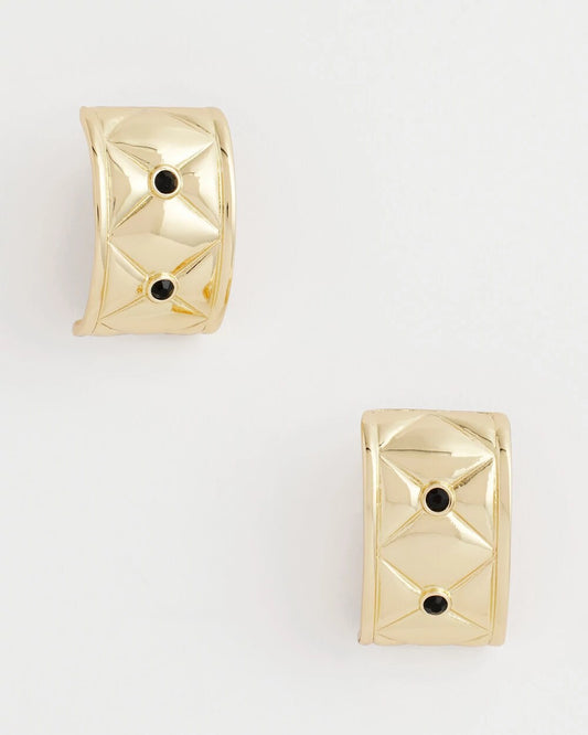 Black & Gold Quilted  Clip on Earrings