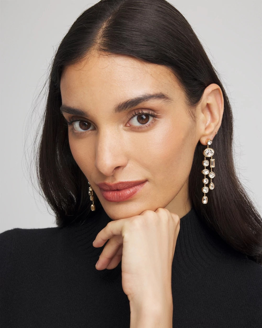 Bezel Set Linear Goldtone Earrings