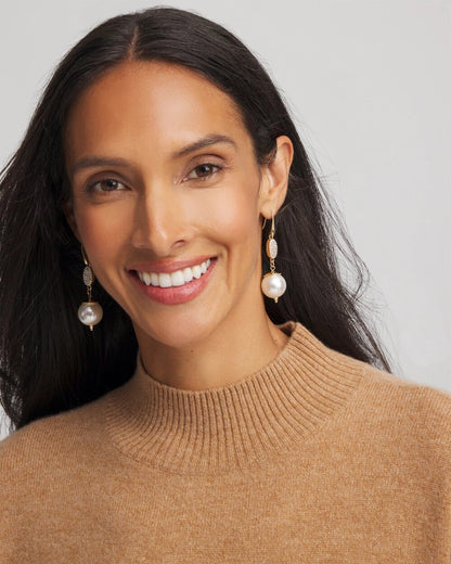 Faux Pearl and Pave Drop Earrings
