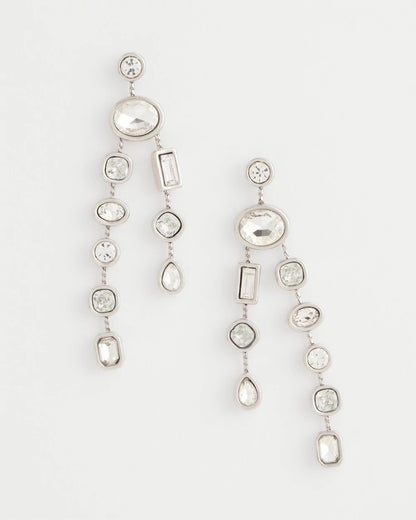 Bezel Set Linear Silvertone Earrings