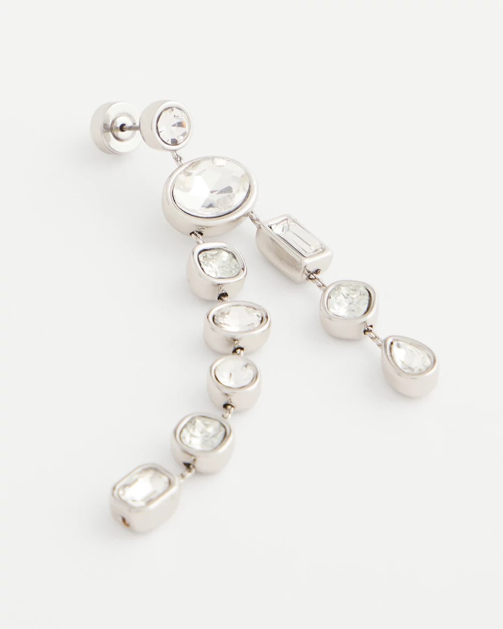 Bezel Set Linear Silvertone Earrings