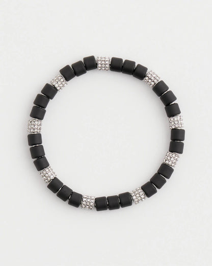 Black Barrel Bead Stretch Bracelet