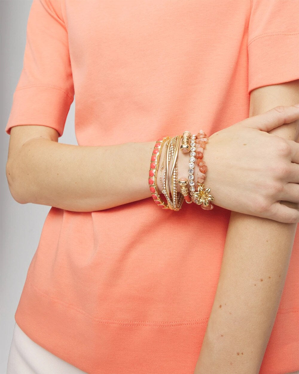 Bold Orange Goldtone Stretch Bracelet
