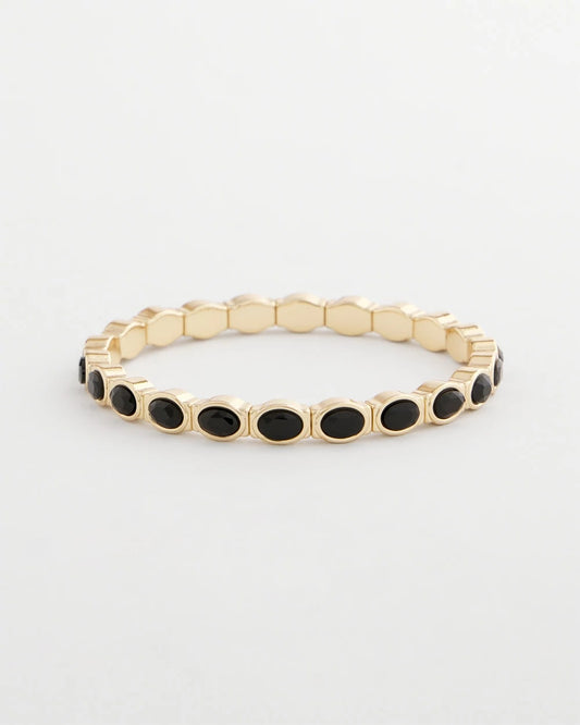 Small Black Faceted Gem Stretch Cuff Bracelet