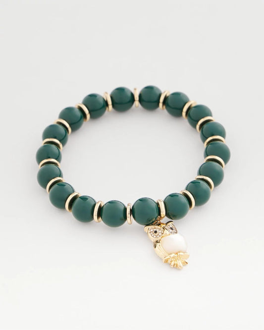 Green & Gold Beaded Charm Bracelet