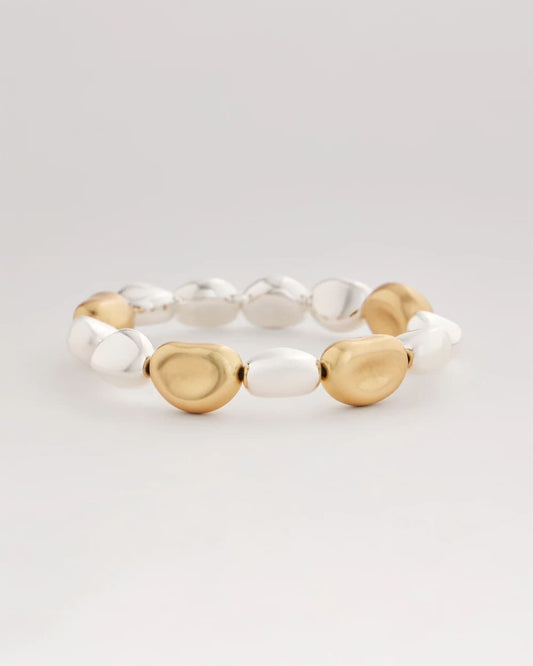 Gold & Silver Tone Beaded Stretch Bracelet