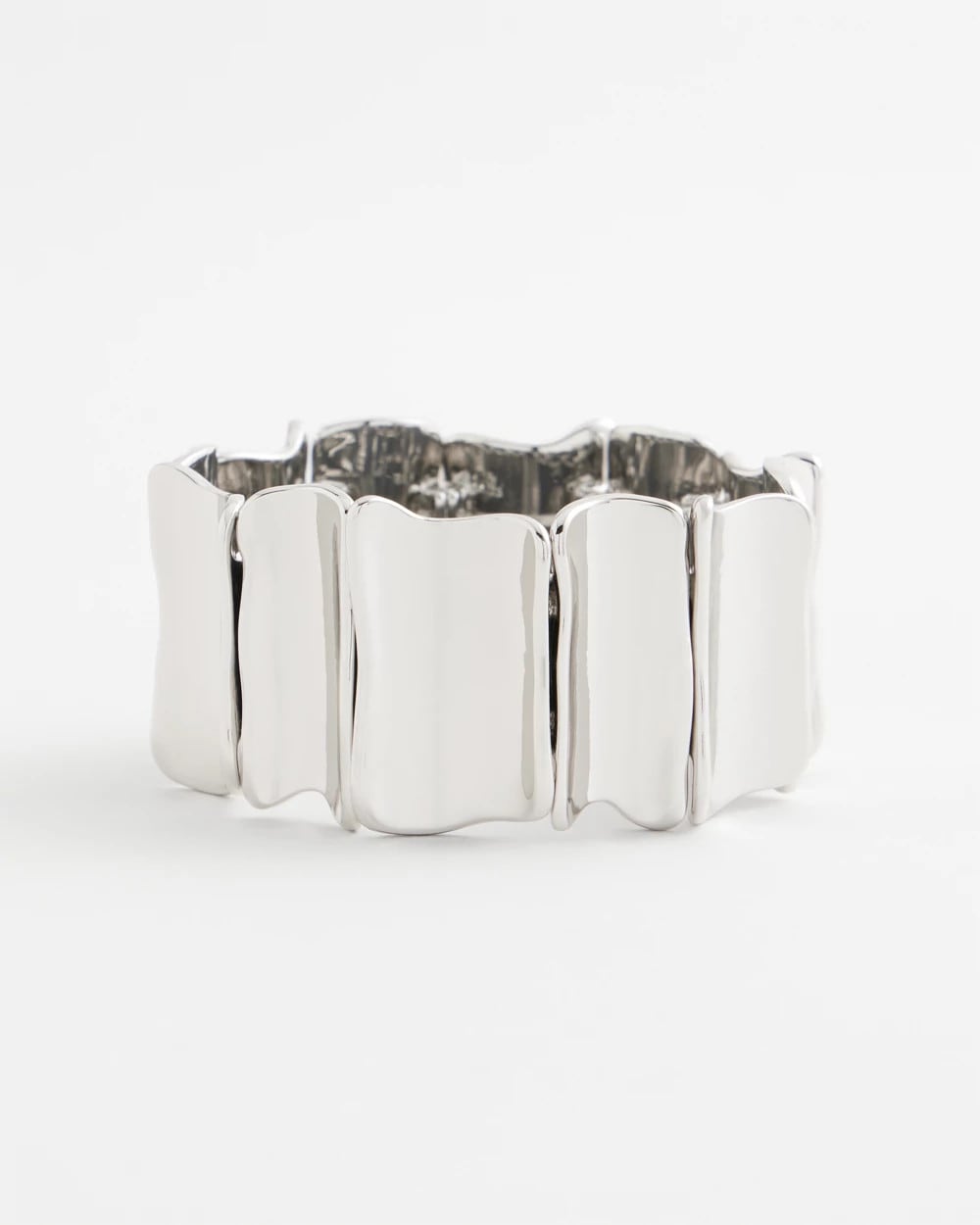 Silvertone Wave Stretch Cuff Bracelet