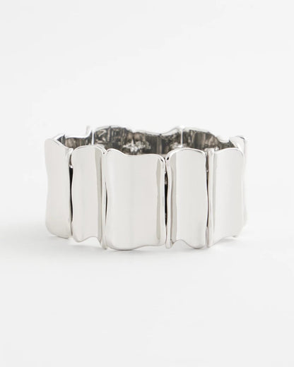 Silvertone Wave Stretch Cuff Bracelet