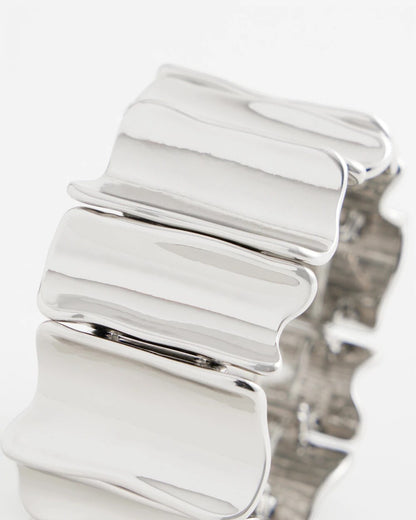 Silvertone Wave Stretch Cuff Bracelet
