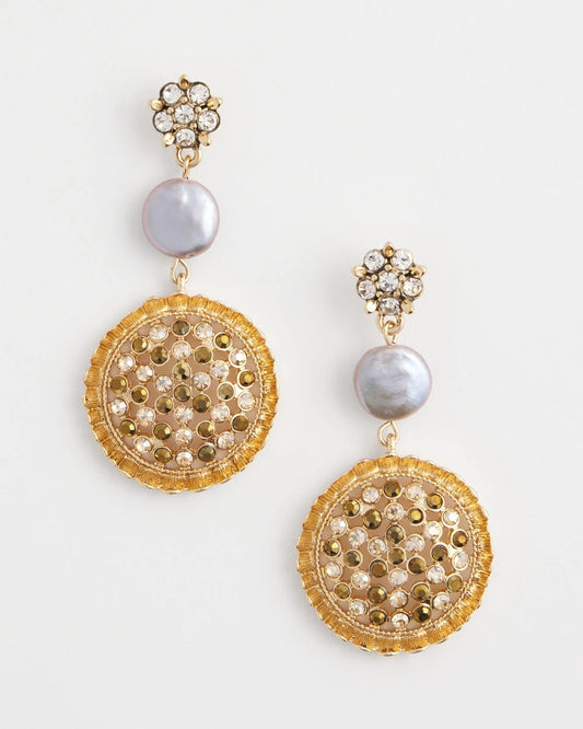 Gold Medallion Drop Earrings