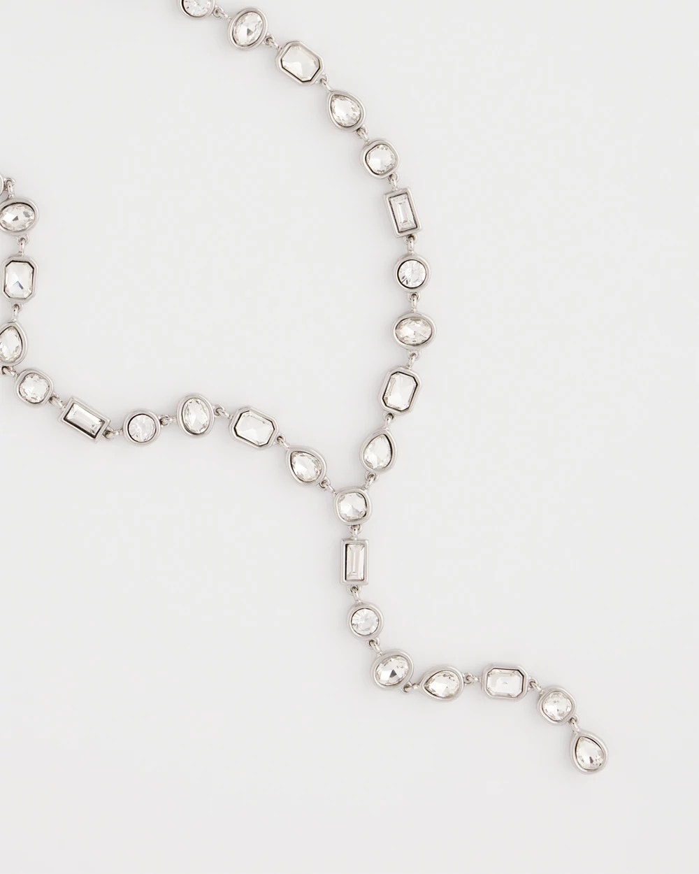 Bezel Set Silvertone Y-Necklace