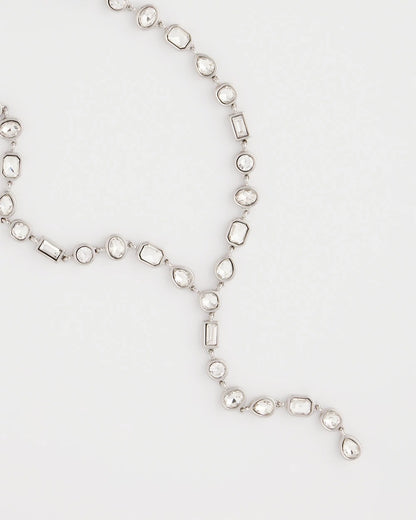 Bezel Set Silvertone Y-Necklace
