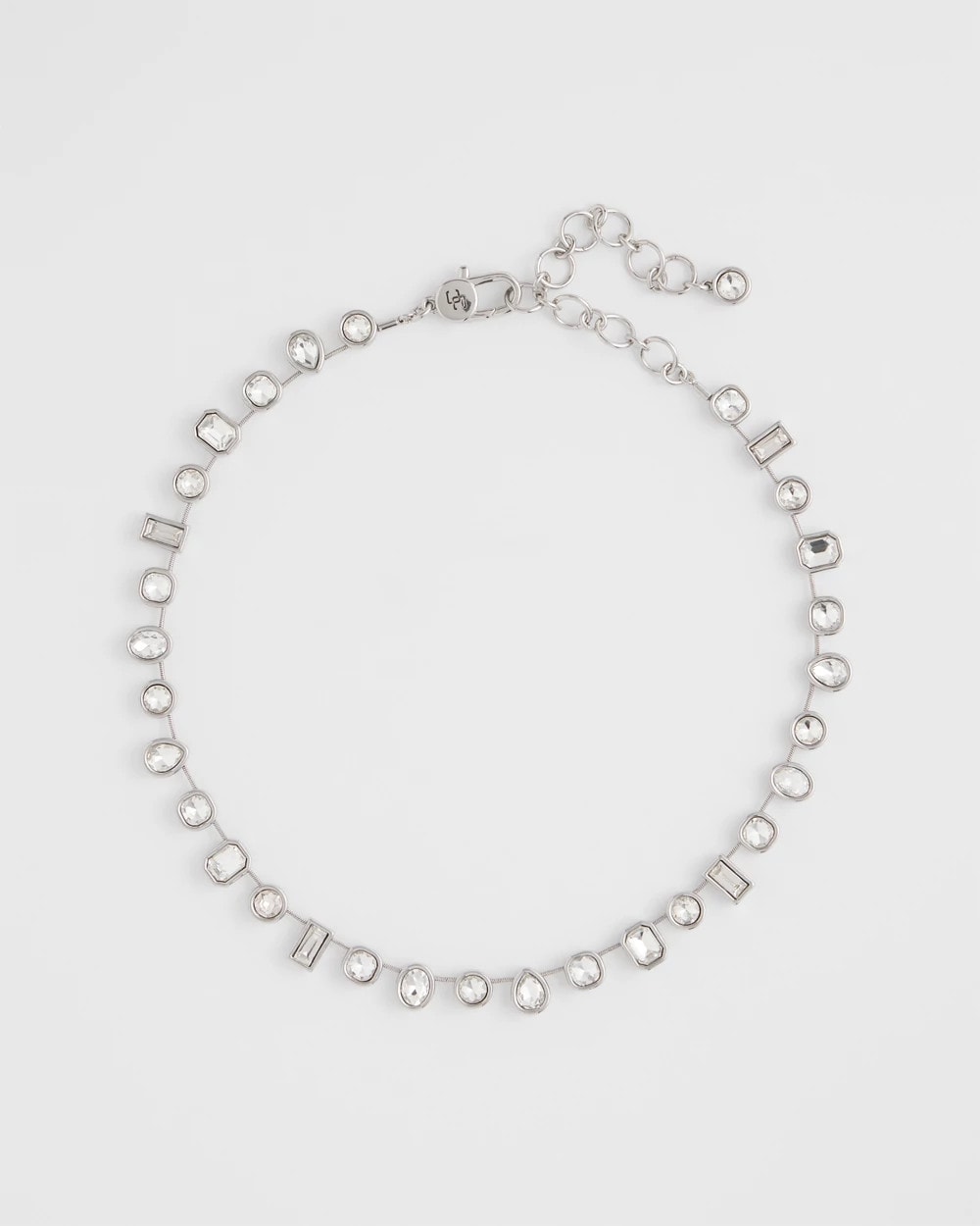 Bezel Set Short Silvertone Necklace