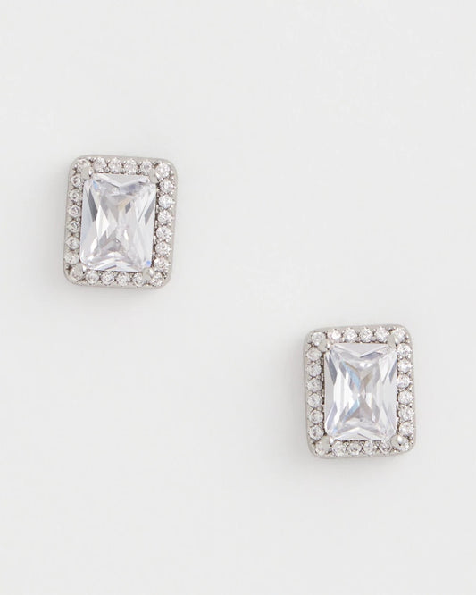 Silver Emerald Cut Stud Earrings
