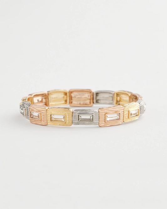 Tri-Tone Rectangle Stretch Bracelet