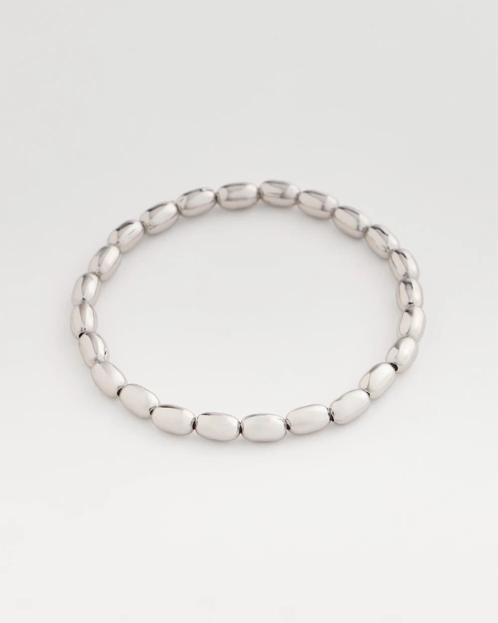 Silvertone Oval Beaded Stretch Bracelet