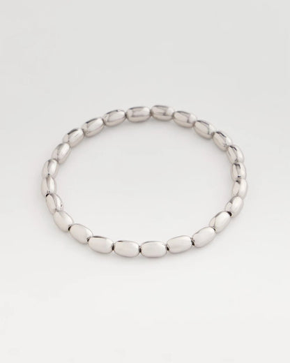Silvertone Oval Beaded Stretch Bracelet