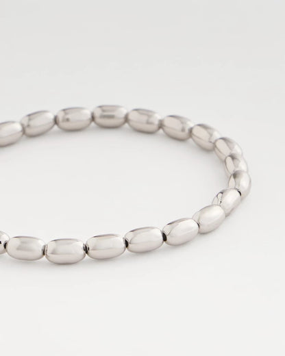 Silvertone Oval Beaded Stretch Bracelet