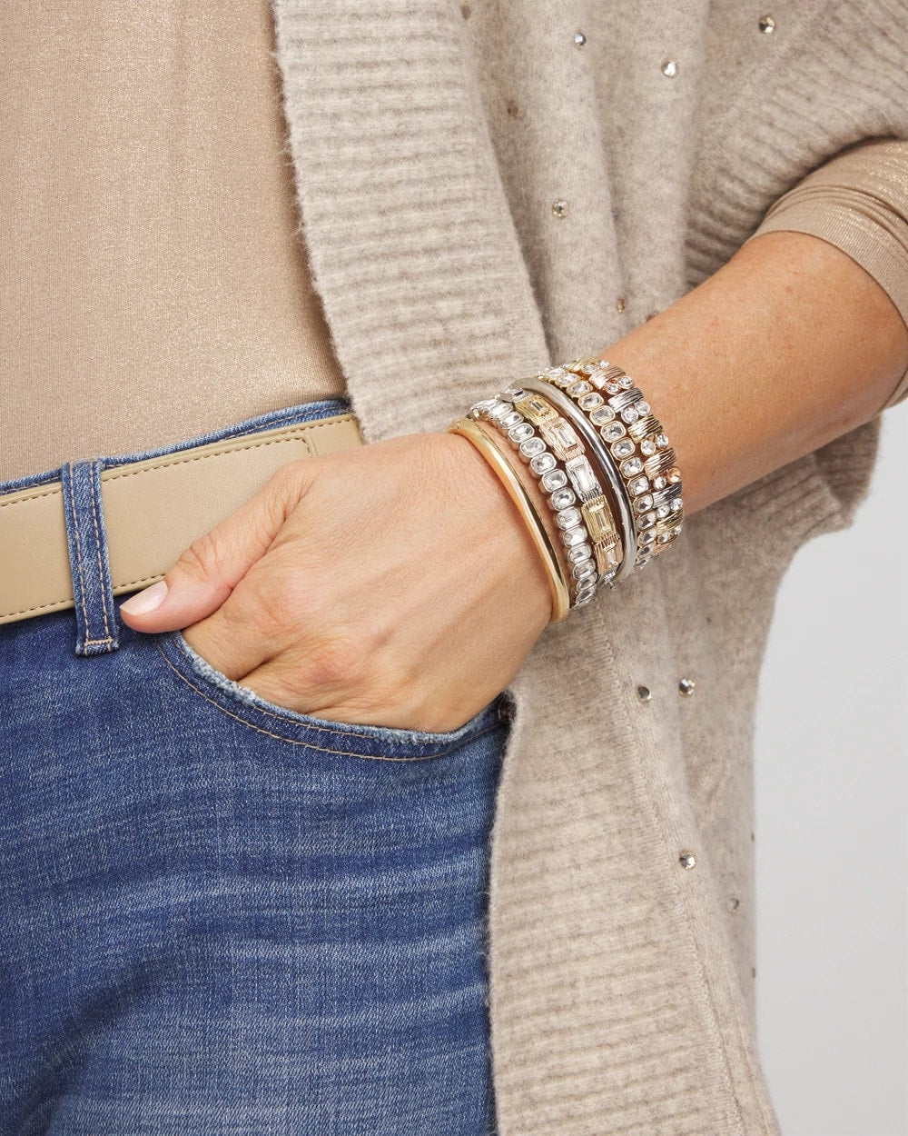 Tri-Tone Rectangle Stretch Bracelet