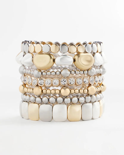 Silver & Gold Tone Round Stretch Bracelet