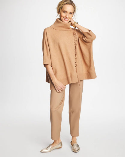 Cowlneck Knit Fringe Poncho