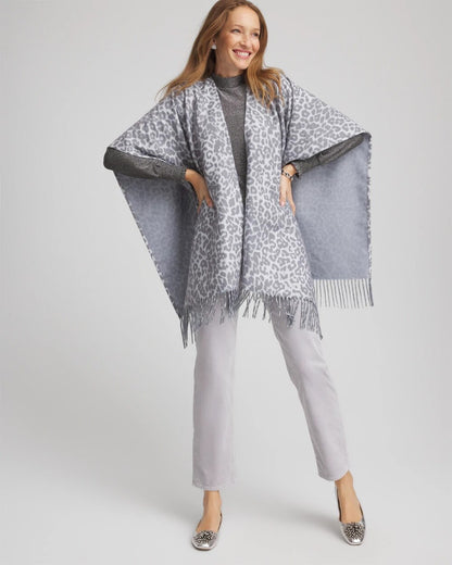Reversible Animal Print Fringe Ruana