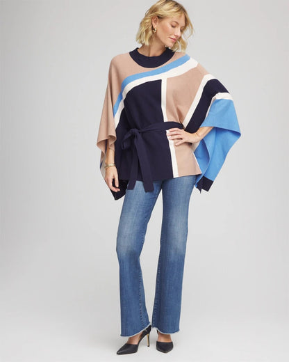 Belted Colorblock Poncho
