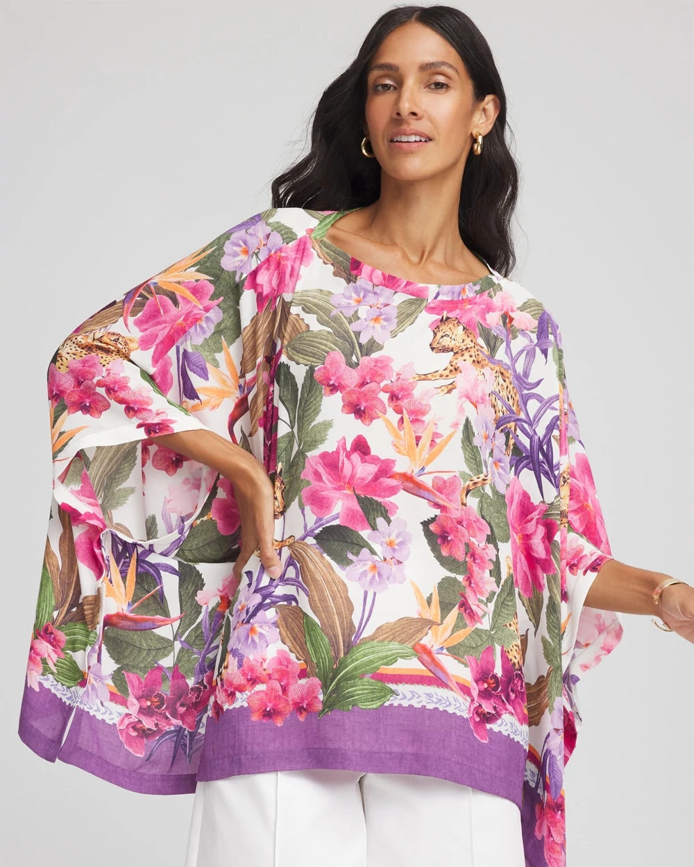 Floral-Print Poncho